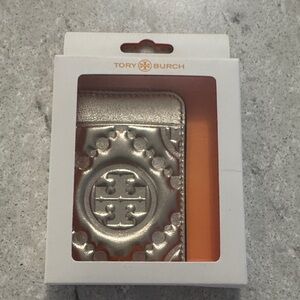 Tory Burch Metallic Silver Phone Card Holder